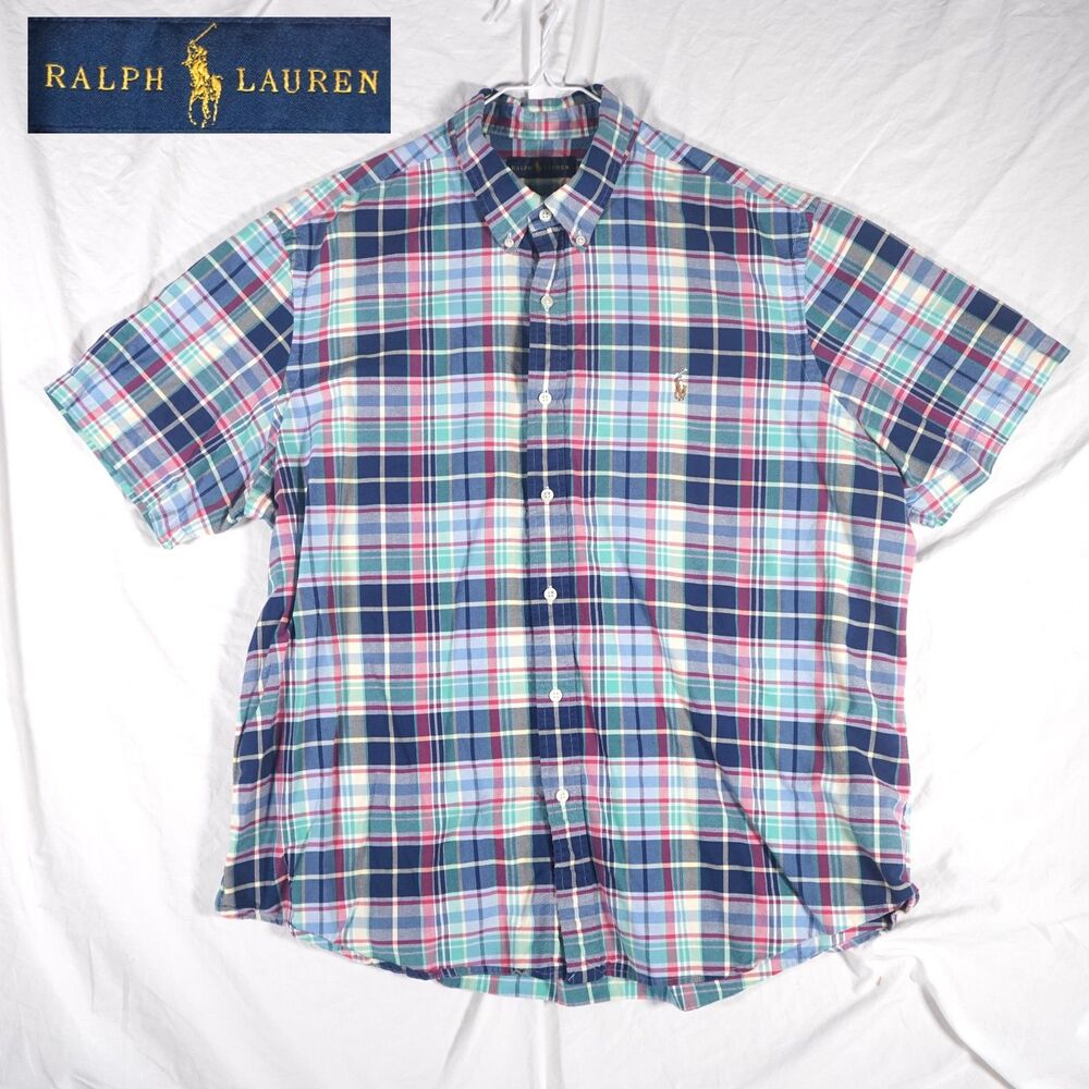 Polo Ralph Lauren Button Up Short Sleeve Shirt Madras Style Multicolor Mens XXL